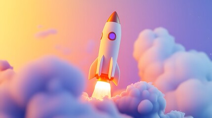 Launching new product or service. Technology development process. Space rocket launch. 3d render.