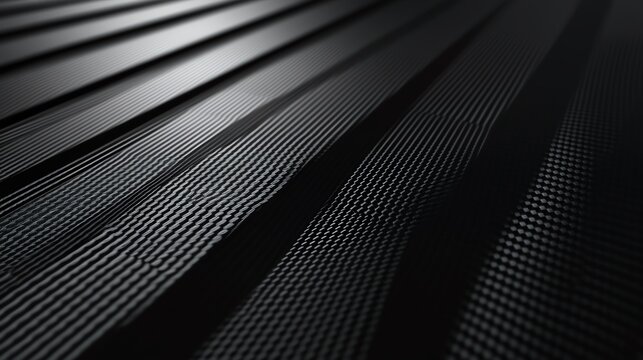Close-up of textured black surface with parallel lines, creating an abstract pattern. Ideal for design and background use.