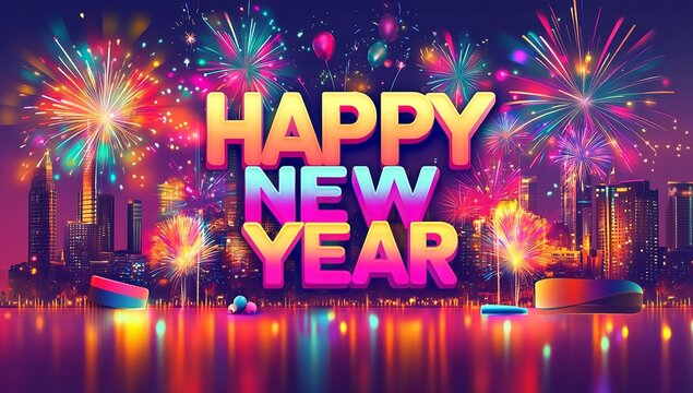 HAPPY NEW YEAR 2025 Displayed in Colorful, Stylized Numbers and Text - Happy New Year 2025 Banner, Banner Template for 2025 Headers Websites, 2025 Celebration Template Created with Generative AI