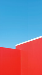 "Minimalist Red Wall and Ground with Clear Blue Sky &ndash; Modern Geometric Abstract Urban Landscape Photography Featuring Bold Color Contrast and Clean Lines"