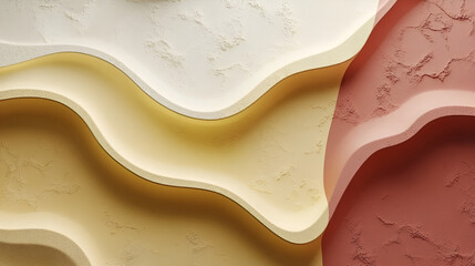 A close-up view of textured, wavy wall designs in soft colors showcasing artistry in interior decor for a modern aesthetic