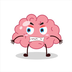 Cute angry expression of brain cartoon character