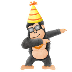 A cartoon gorilla wearing sunglasses and pretending to be dapping wearing a hat happy birthday