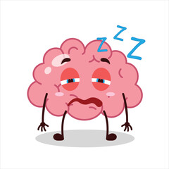 Cute sleepy expression of brain cartoon character
