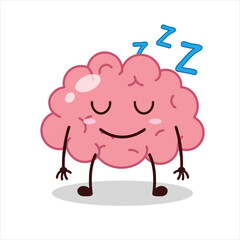 Cute sleep expression of brain cartoon character