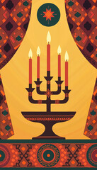 Festive Candelabra in Geometric Art Style with Vibrant Colors Representing Holiday Celebration