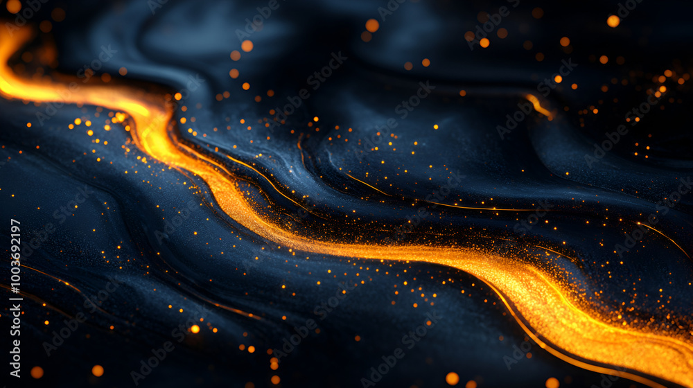Aufkleber abstract golden wave pattern on a dark backdrop with shimmering particles and flowing lines