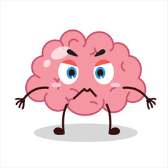 Cute irritated expression of brain cartoon character