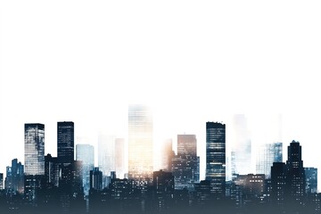 Sunrise cityscape silhouette with vibrant light.