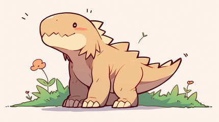 Obraz premium Cute Cartoon Dinosaur Illustration - Adorable Fantasy Creature Art
