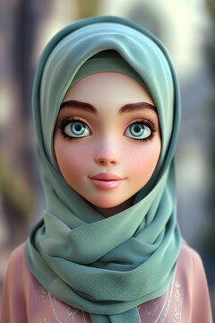 A hijap girl in the style of blender 3d rendering cartoon studio, portrait