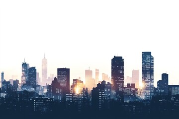 Obraz premium Modern city skyline silhouette with sunset hues