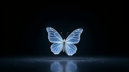 Glowing butterfly walking against dark background