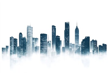 Obraz premium City skyline shrouded in mist, monochrome blue palette