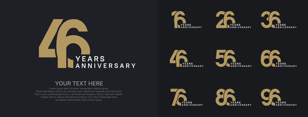 Anniversary logo set vector design, gold and silver color for celebration event