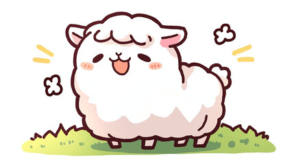 Obraz premium Cute Fluffy Sheep Cartoon Illustration