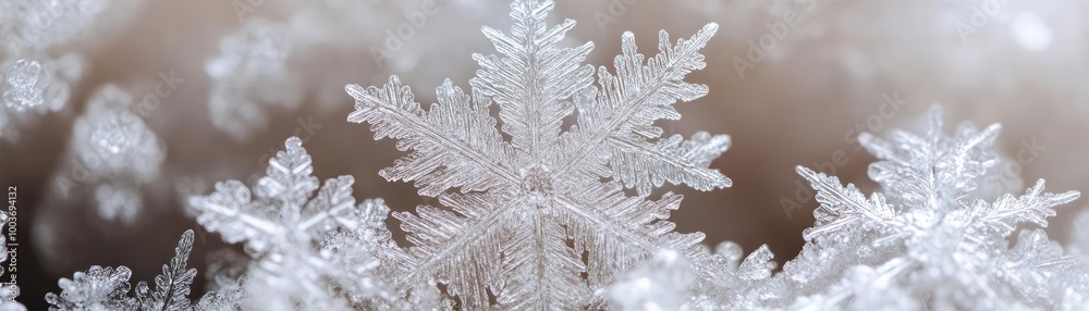 Aufkleber Close-up of intricate snowflake patterns displaying delicate crystalline structures and unique designs. Perfect for winter themes.