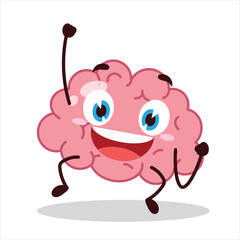 Cute hurray victory expression of brain cartoon character