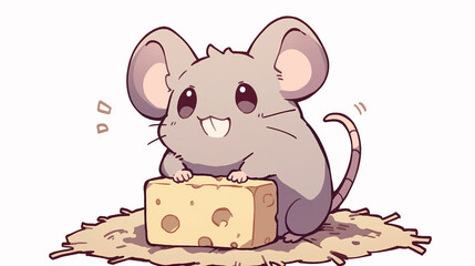 Adorable Cartoon Mouse with Cheese - Cute Animal Illustration