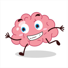 Cute rush running expression of brain cartoon character
