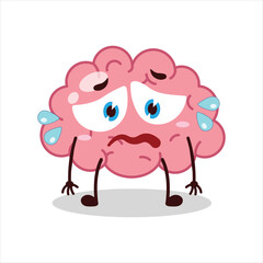 Cute depressed expression of brain cartoon character