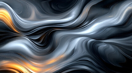 Obraz premium Dynamic swirling patterns of gray and gold fluid art create a mesmerizing abstract design suitable for modern decor