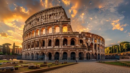 Ancient Roman Colosseum at Golden Sunset
