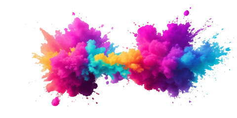 Multicolor powder explosion on White background. Colored cloud. Colorful dust explode. Paint Holi. colorful rainbow Holi paint color powder explosion with bright colors isolated white background.	