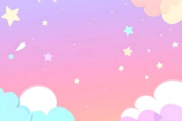 a whimsical, pastel-colored sky scene. The background transitions from a soft purple at the top to a gentle pink towards the bottom.