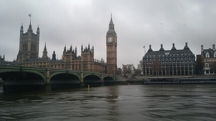 Naklejka premium Iconic Big Ben Towering Over the Thames River