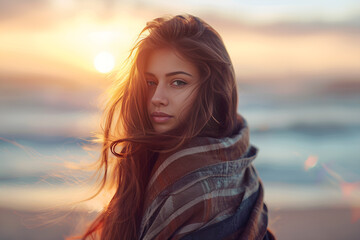 Fototapeta premium portrait of an attractive lady in summer, Generative AI