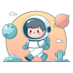 a cute boy in a space suit with a white background 