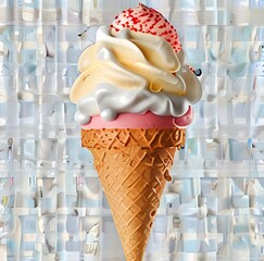 Ice cream scoop on waffle cone on transparent background cutout, PNG file. Many assorted different flavour Mockup template for artwork design.