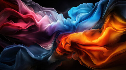 Fototapeta premium Colorful abstract fabric flow, dark background