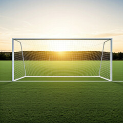 Fototapeta premium soccer goal on field. football stadium with sky. soccer field with lights. soccer field with stadium. green playground stadium with clouds.
