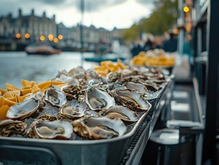 Fresh Oysters on Ice at a Market