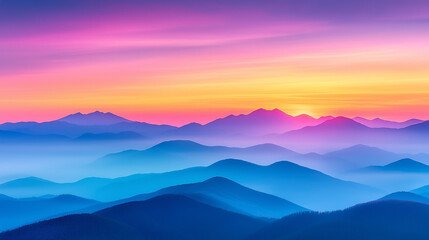 Obraz premium Vibrant mountain landscape at sunrise, with colorful skies