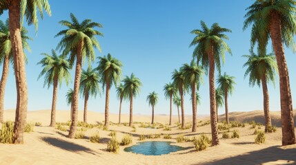 Tranquil Oasis Surrounded by Lush Palm Trees