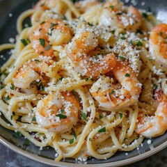 A delicious pasta with shrimp