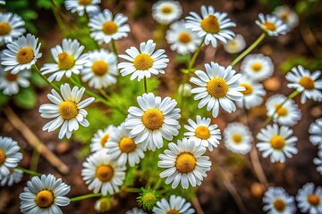 Obraz premium White chamomile flowers from a bird's eye view in a forest