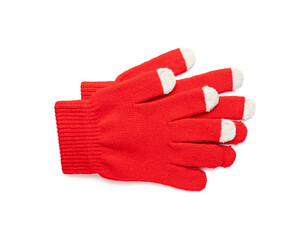 Winter Gloves Isolated, Touchscreen Wool Glove, Touch Screen Knitted Mittens, Warm Red Gloves