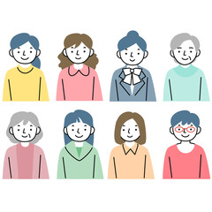 いろいろな年代の女性の上半身セット