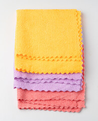 Cleaning cloth stack isolated. Wipe rag, cleaning microfiber towel, wiping cotton napkin, microfibre fabric