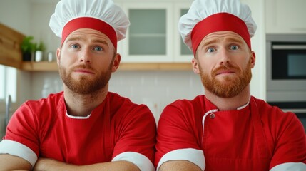 Two men in chef's hats with crossed arms and a smile, AI