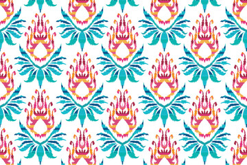 Abstract Ikat seamless pattern, perfect for ethnic-themed backgrounds, curtains, carpets, wallpapers, clothing, and decorations. Ideal for wrapping paper, batik,greeting cards, printing,creative uses.