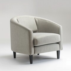 Modern armchair with grey cushion on white background. Comfortable and stylish piece of furniture for home interior design. Soft, cosy, and relaxing seating for living room or bedroom.