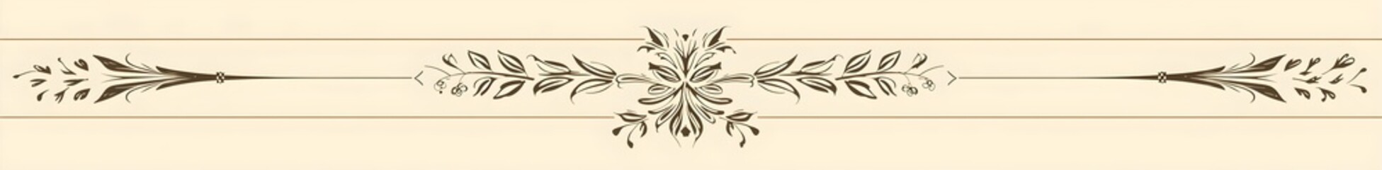 a decorative horizontal divider. It consists of two symmetrical branches with leaves extending from the center towards the edges. The branches are connected by a central floral motif.