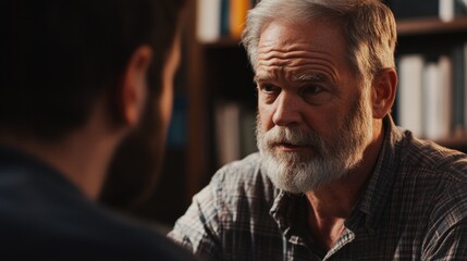 Obraz premium Bearded Man in Conversation with Younger Man