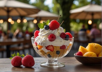 fruit salad with cream
