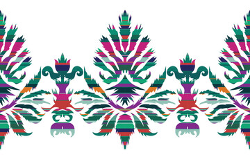 Obraz premium Abstract Ikat seamless pattern, perfect for ethnic-themed backgrounds, curtains, carpets, wallpapers, clothing, and decorations. Ideal for wrapping paper, batik,greeting cards, printing,creative uses.